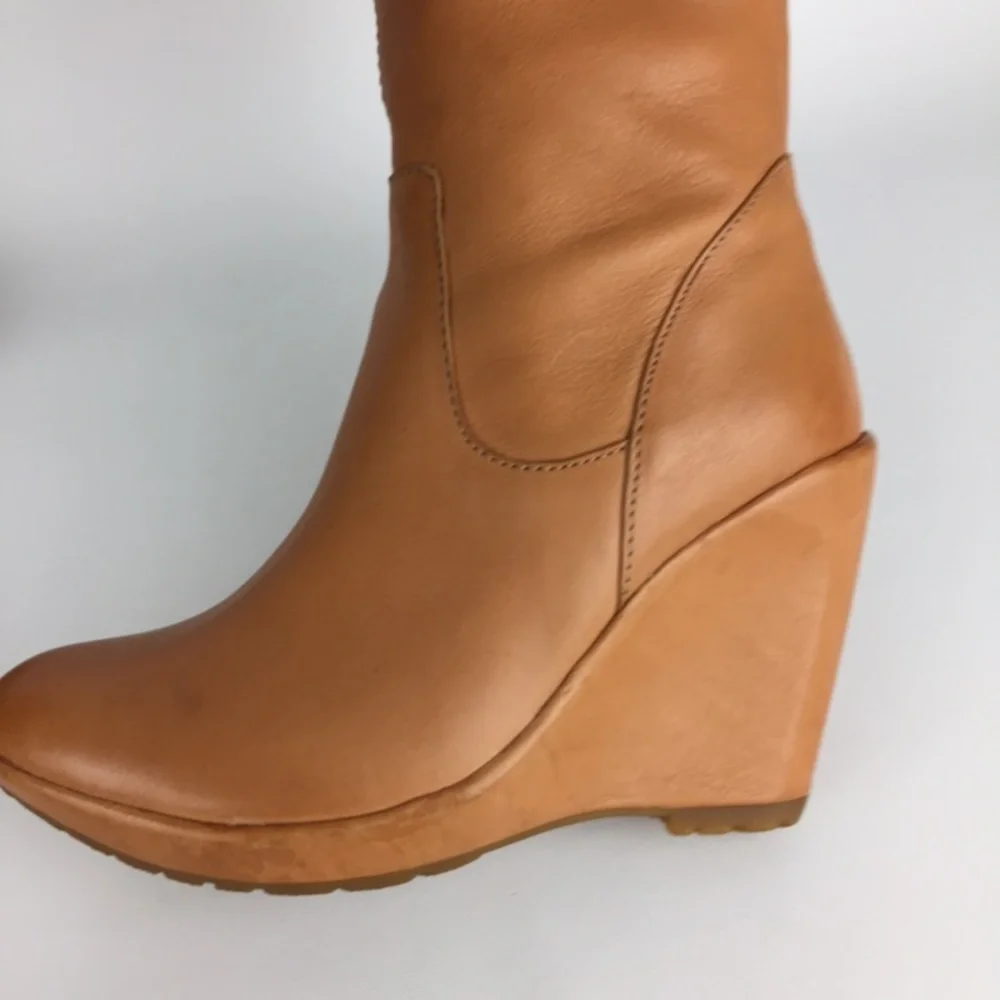 Kork Ease Adrianne Tan Leather Tall OTK Over the Knee Wedge Boot 6